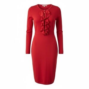 Boden Noelle Red Knitted Dress 100% Wool Ruffle Long Sleeve Size 6 EUC